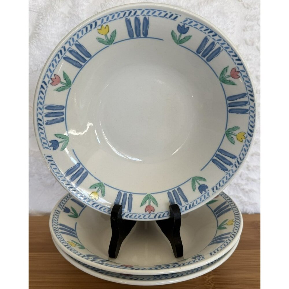 Tivoli By Signature 3 Bowls 7.5W x 1.75H Riviera Van Beers Stoneware Tulips VGUC